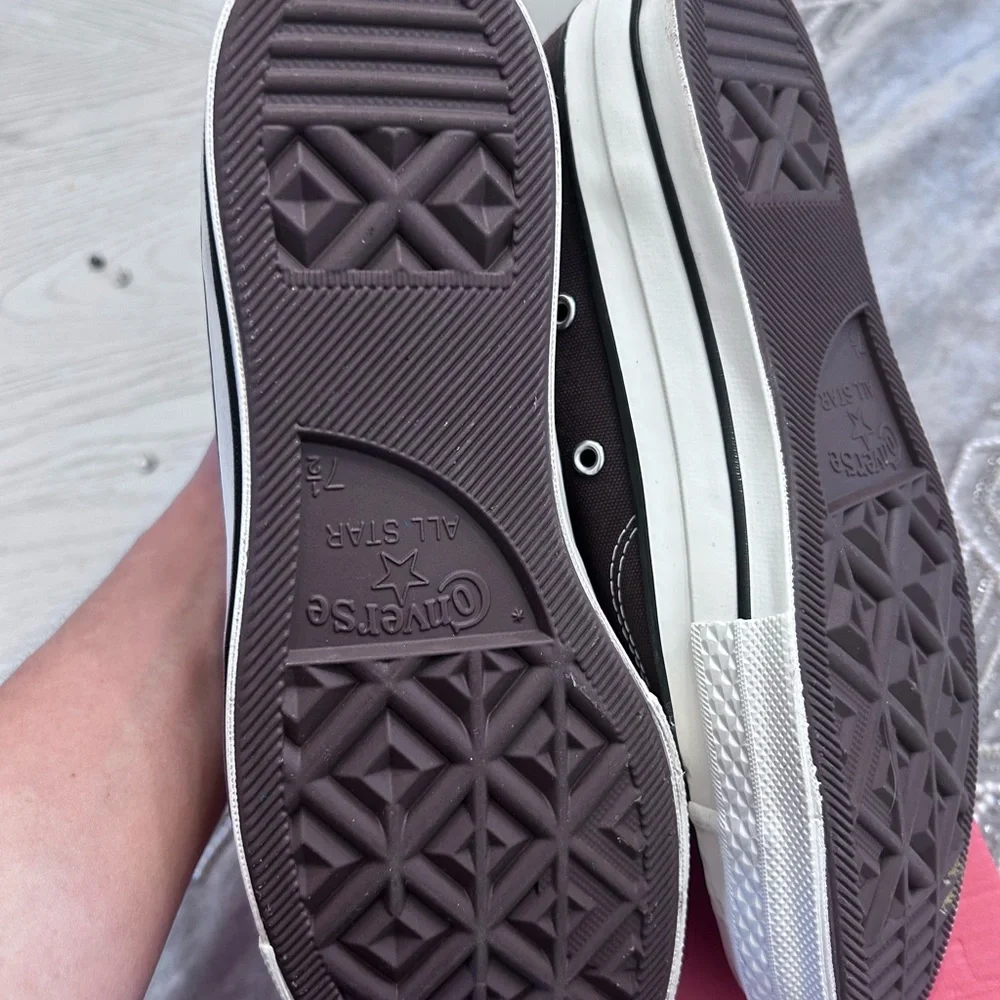 Converse Dark Brown and White High-Top Sneakers - Picture 5 of 9